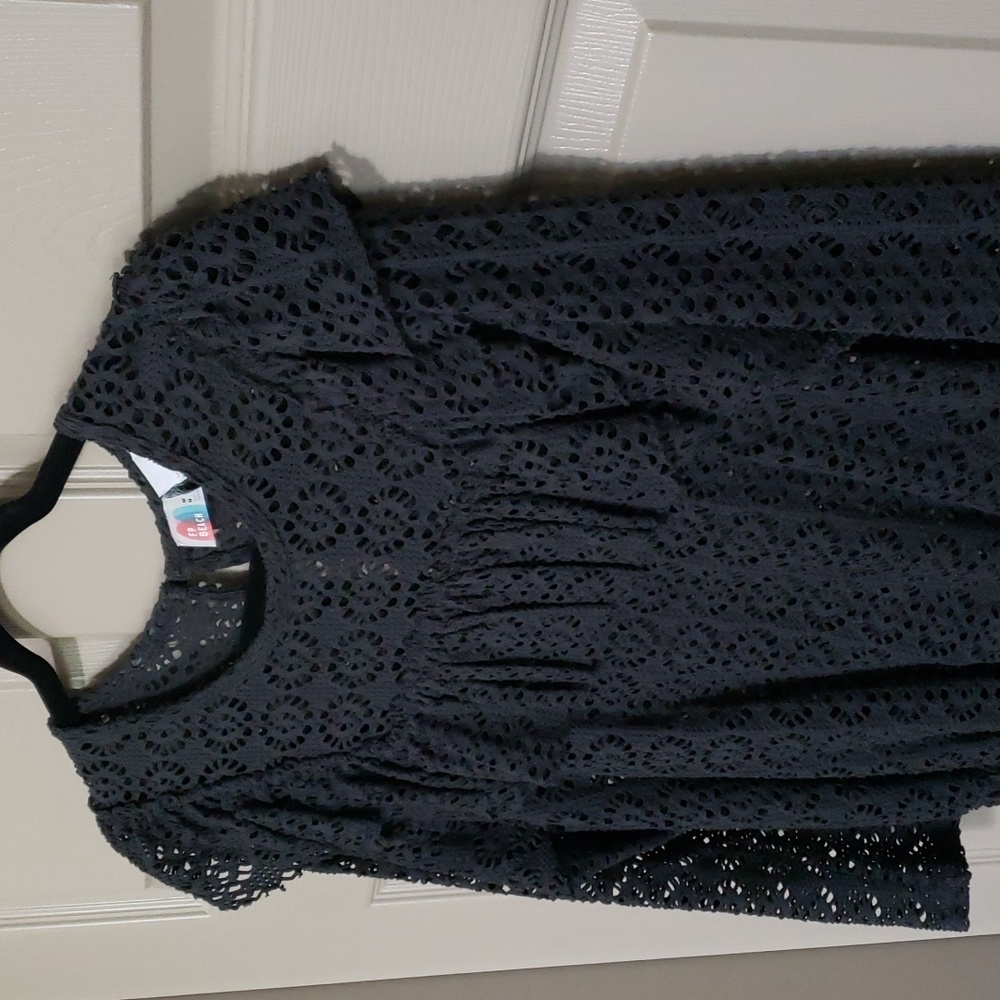 FP Free People Beach crochet ruffle cotton long sleeve top size medium